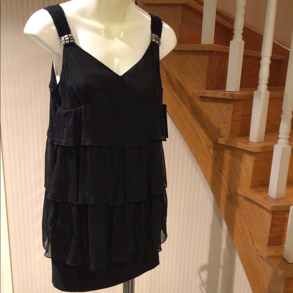⭐️HOST PICK⭐️NWT Black ruffled sheer layers top with rhinestones on fron… - Picture 3 of 6